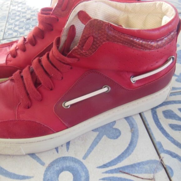 GUCCI Men\'s Red Leather Suede Hi High Top Sneakers 309520 Size 10.5 main image 7
